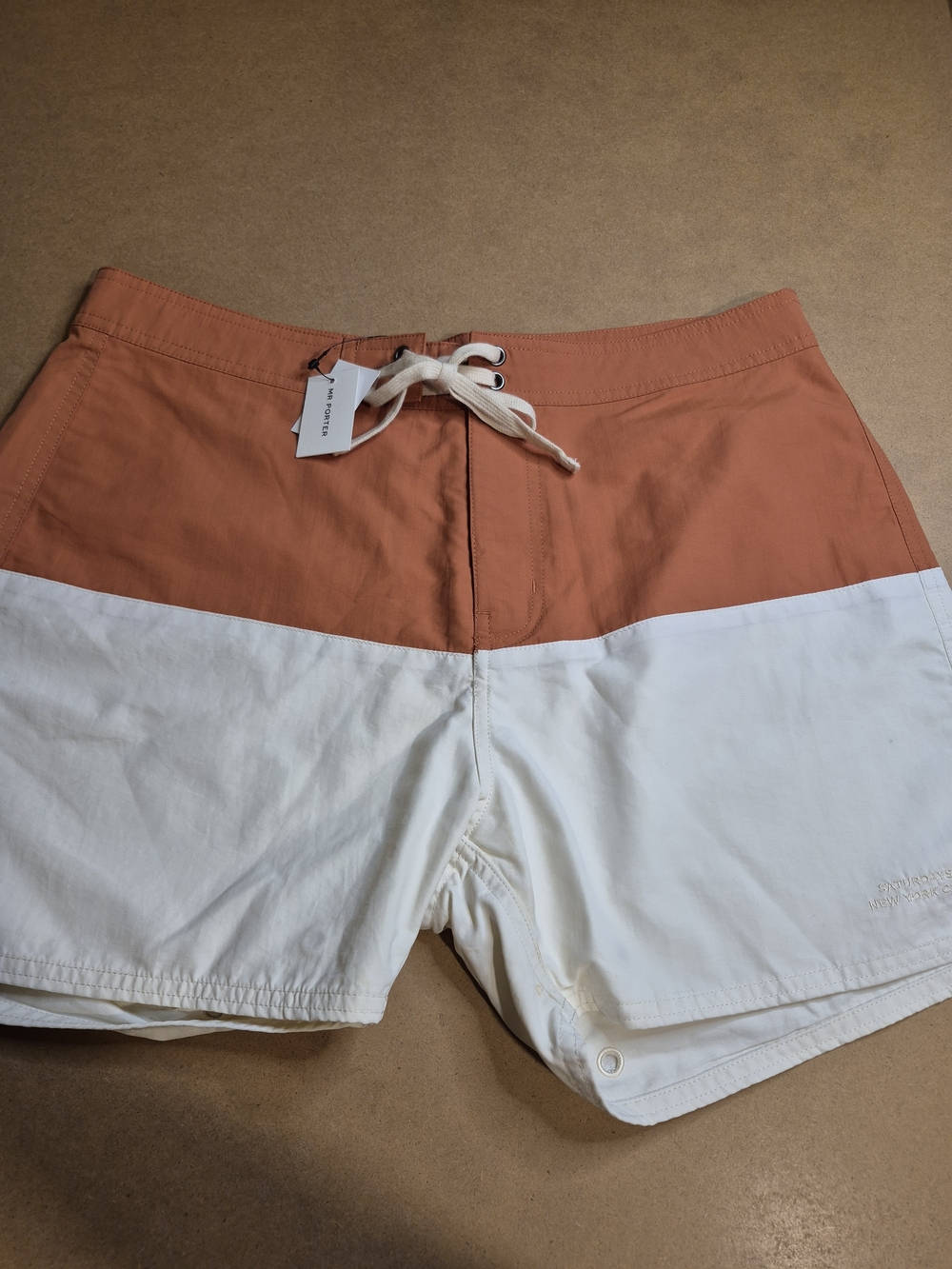 Saturdays NYC Two-Tone Rust & White Swim Trunks 4396/5